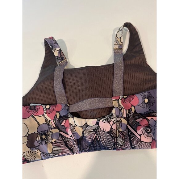 Nike Womens Floral Sports Bra With Adjustable Straps & Mesh Back In Purple & Pin - Picture 3 of 8